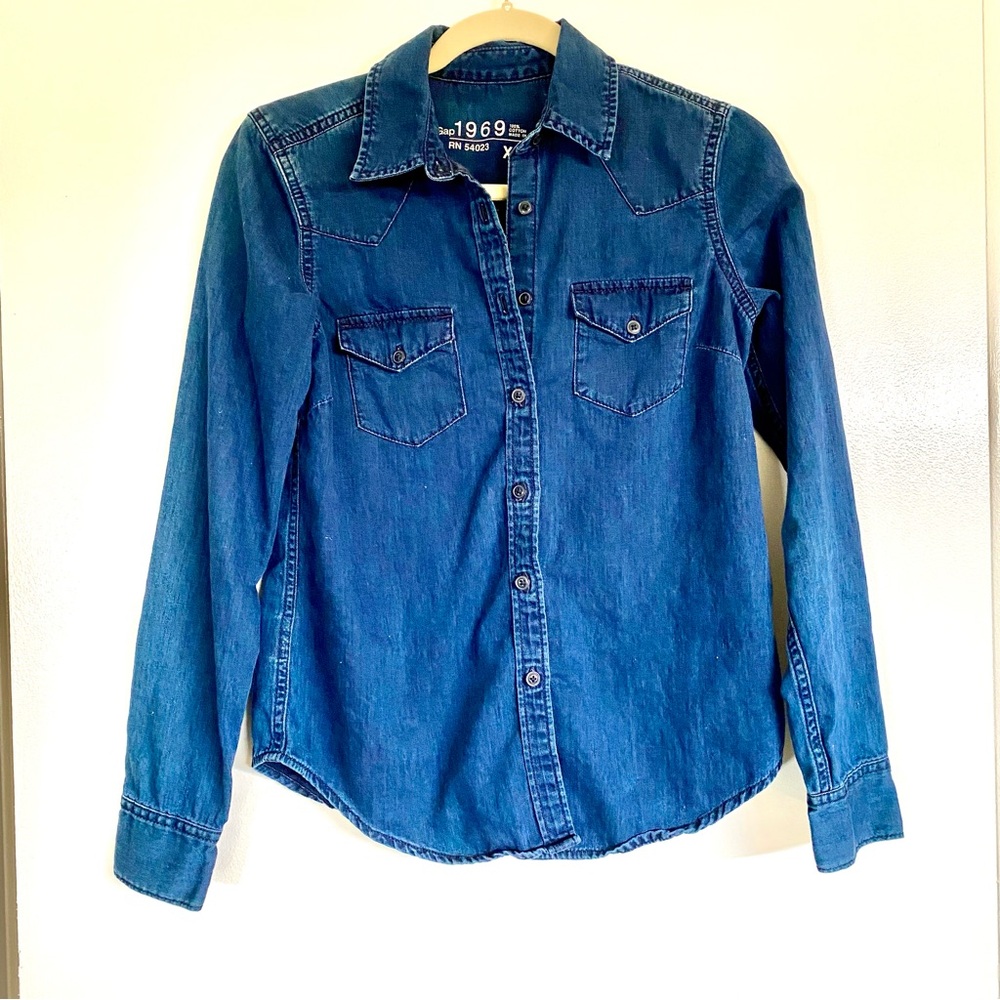 GAP Blue Denim Button-Down Shirt